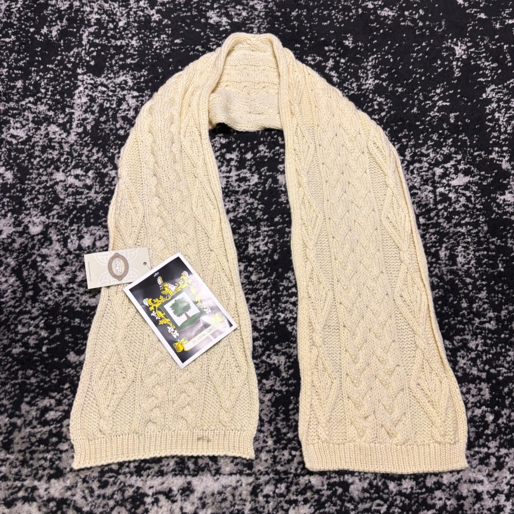 Aran Sweater Market Flanagan Clan Scarf Merino Wool Cable Knit White NWT